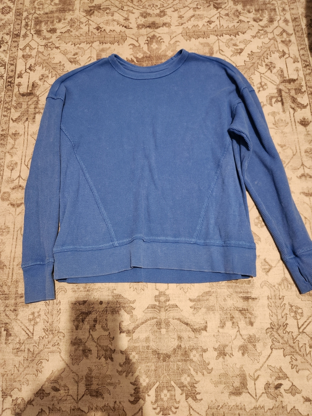 Seven7 Blue Ribbed Crewneck Sweatshirt